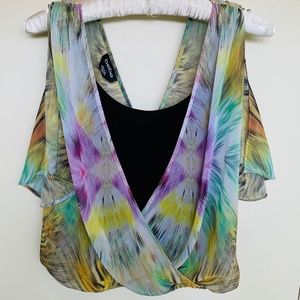 bebe Tie dyed Butterfly open sleeve blouse with black tank XXS fits XS LIKE NEW
